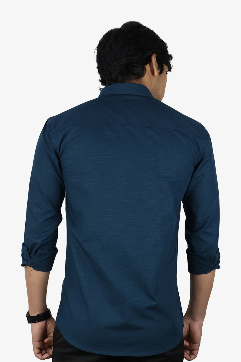 LIN DARK PEACOCK BLUE | SLIM FIT PREMIUM POLO NECK CASUAL SHIRT | ORIGENS