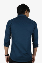 LIN DARK PEACOCK BLUE | SLIM FIT PREMIUM POLO NECK CASUAL SHIRT | ORIGENS