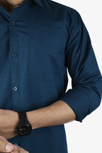 LIN DARK PEACOCK BLUE | SLIM FIT PREMIUM POLO NECK CASUAL SHIRT | ORIGENS