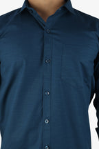 LIN DARK PEACOCK BLUE | SLIM FIT PREMIUM POLO NECK CASUAL SHIRT | ORIGENS