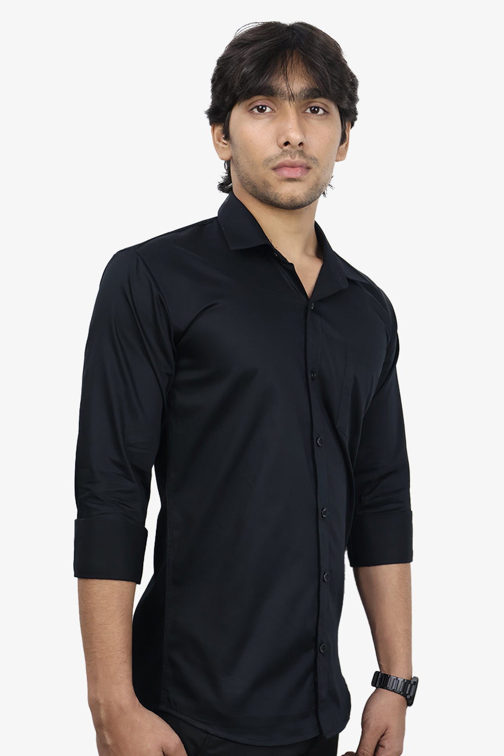 STAN BLACK | SLIM FIT PREMIUM POLO NECK CASUAL SHIRT | ORIGENS