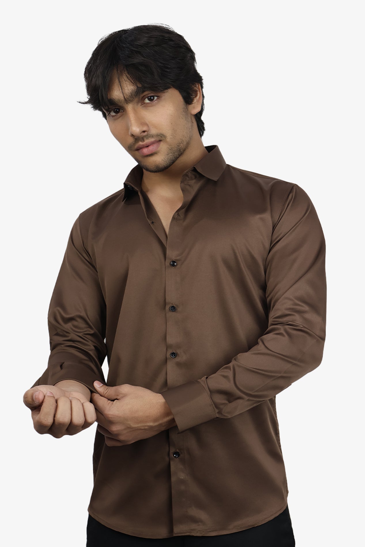 SEEK DARK BROWN | SLIM FIT PREMIUM POLO NECK CASUAL SHIRT | ORIGENS