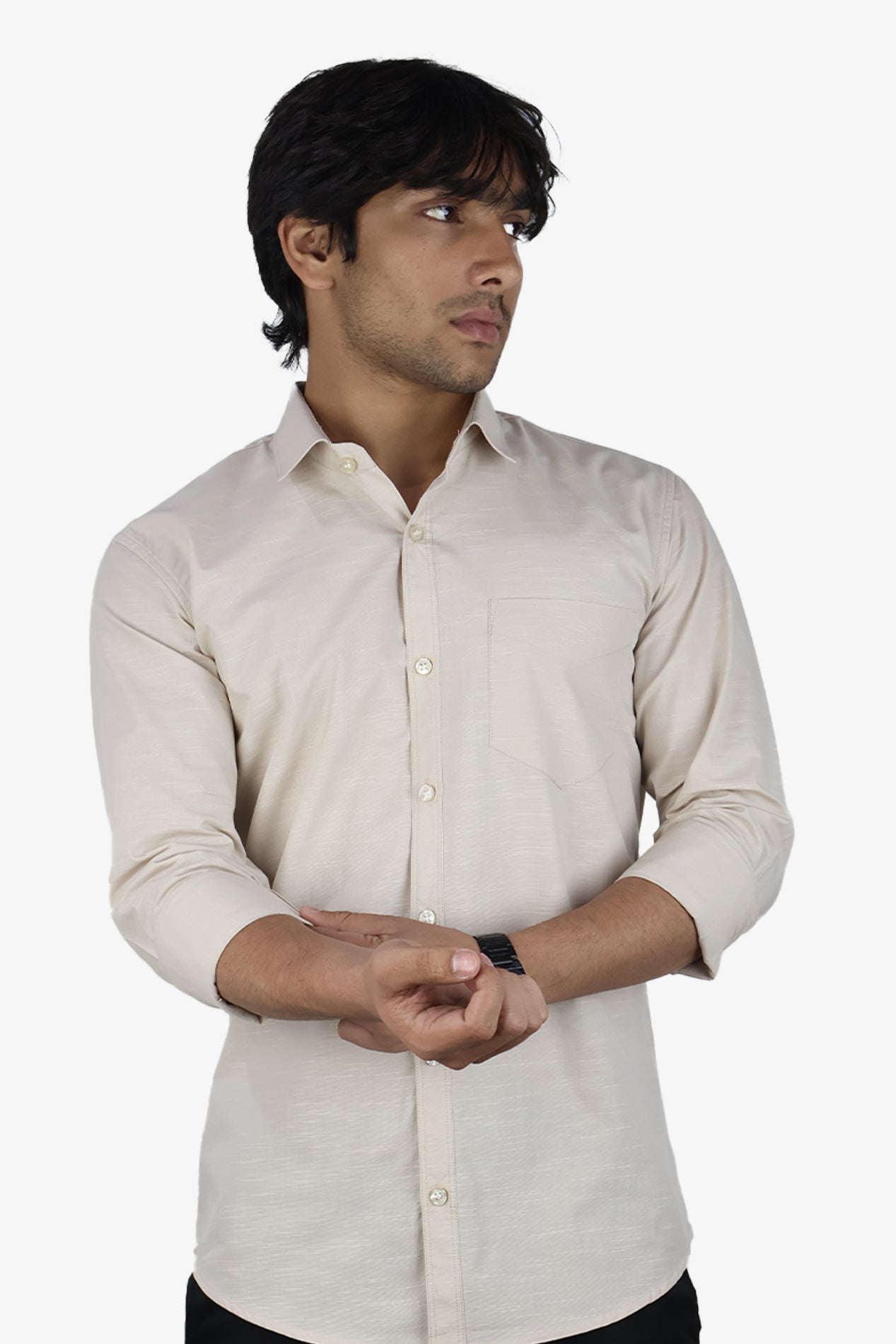 LIN CREAM | SLIM FIT PREMIUM POLO NECK CASUAL SHIRT | ORIGENS