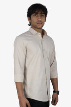 LIN CREAM | SLIM FIT PREMIUM POLO NECK CASUAL SHIRT | ORIGENS