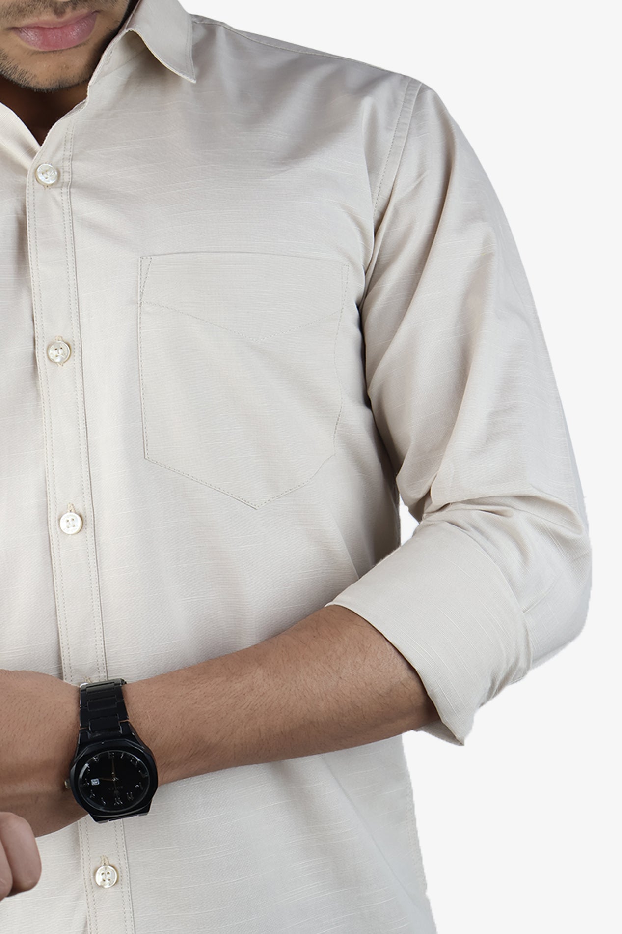 LIN CREAM | SLIM FIT PREMIUM POLO NECK CASUAL SHIRT | ORIGENS