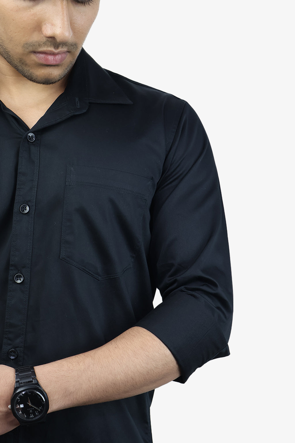 STAN BLACK | SLIM FIT PREMIUM POLO NECK CASUAL SHIRT | ORIGENS