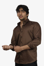 SEEK DARK BROWN | SLIM FIT PREMIUM POLO NECK CASUAL SHIRT | ORIGENS