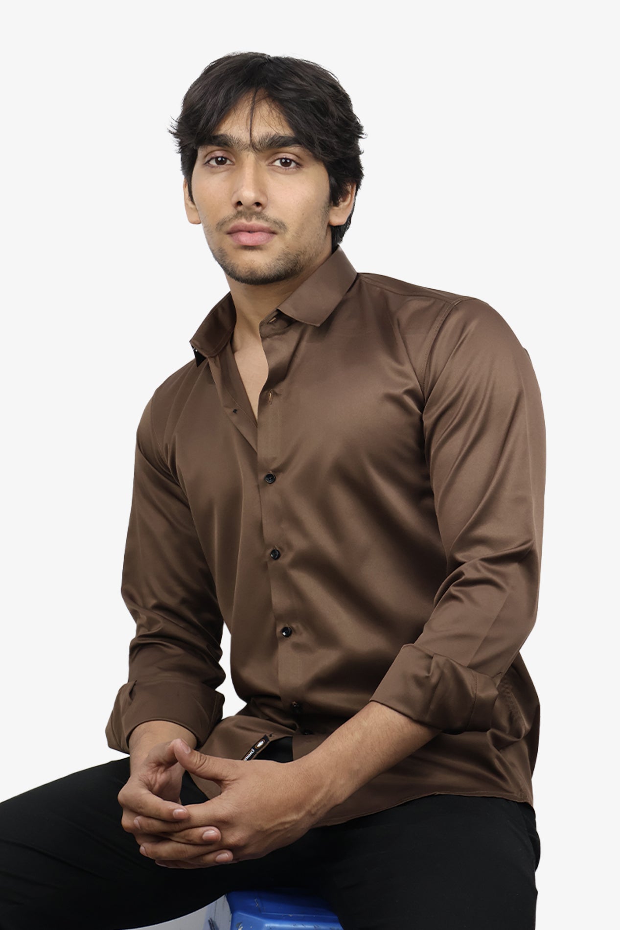 SEEK DARK BROWN | SLIM FIT PREMIUM POLO NECK CASUAL SHIRT | ORIGENS