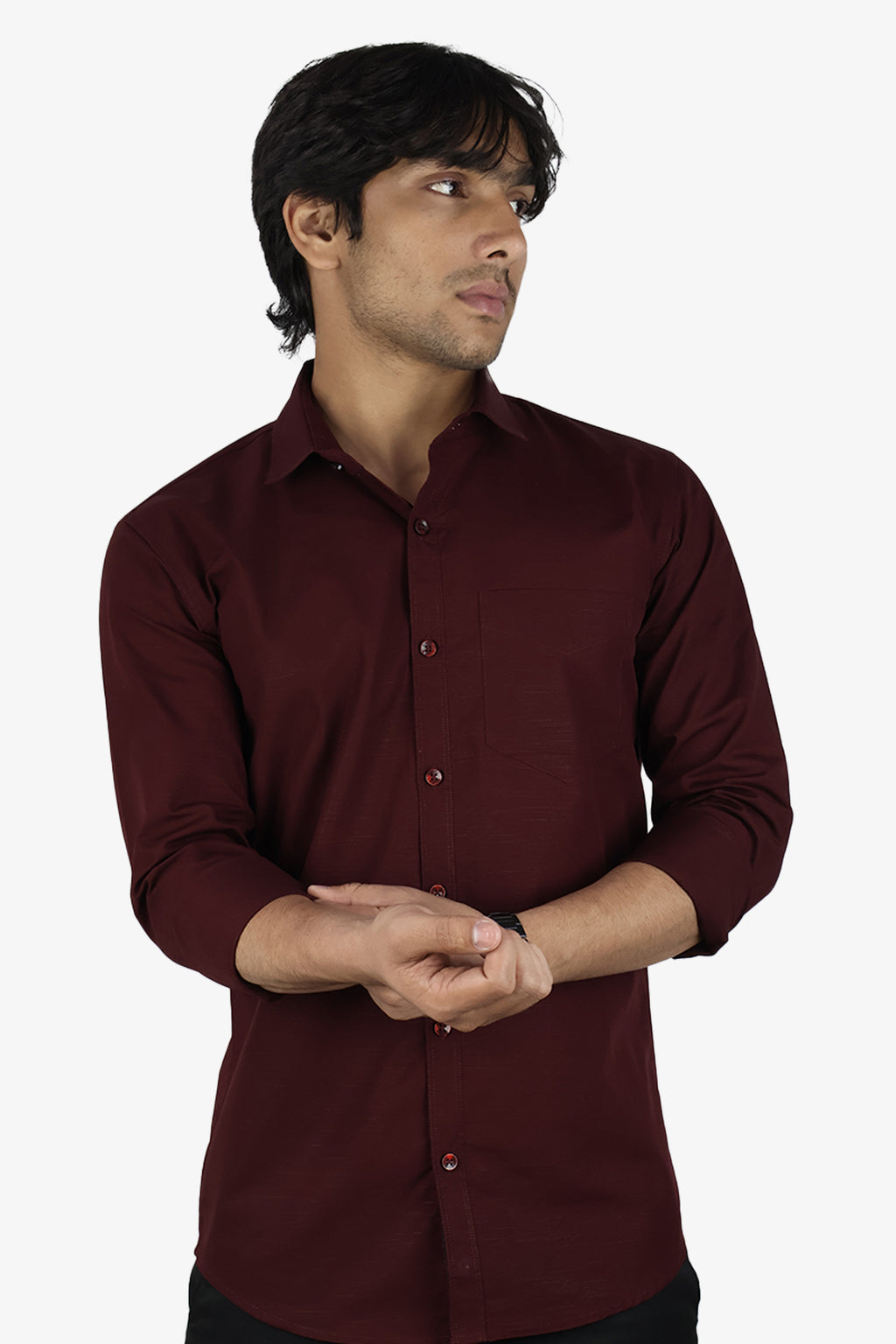 LIN MAROON | SLIM FIT PREMIUM POLO NECK CASUAL SHIRT | ORIGENS