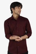 LIN MAROON | SLIM FIT PREMIUM POLO NECK CASUAL SHIRT | ORIGENS