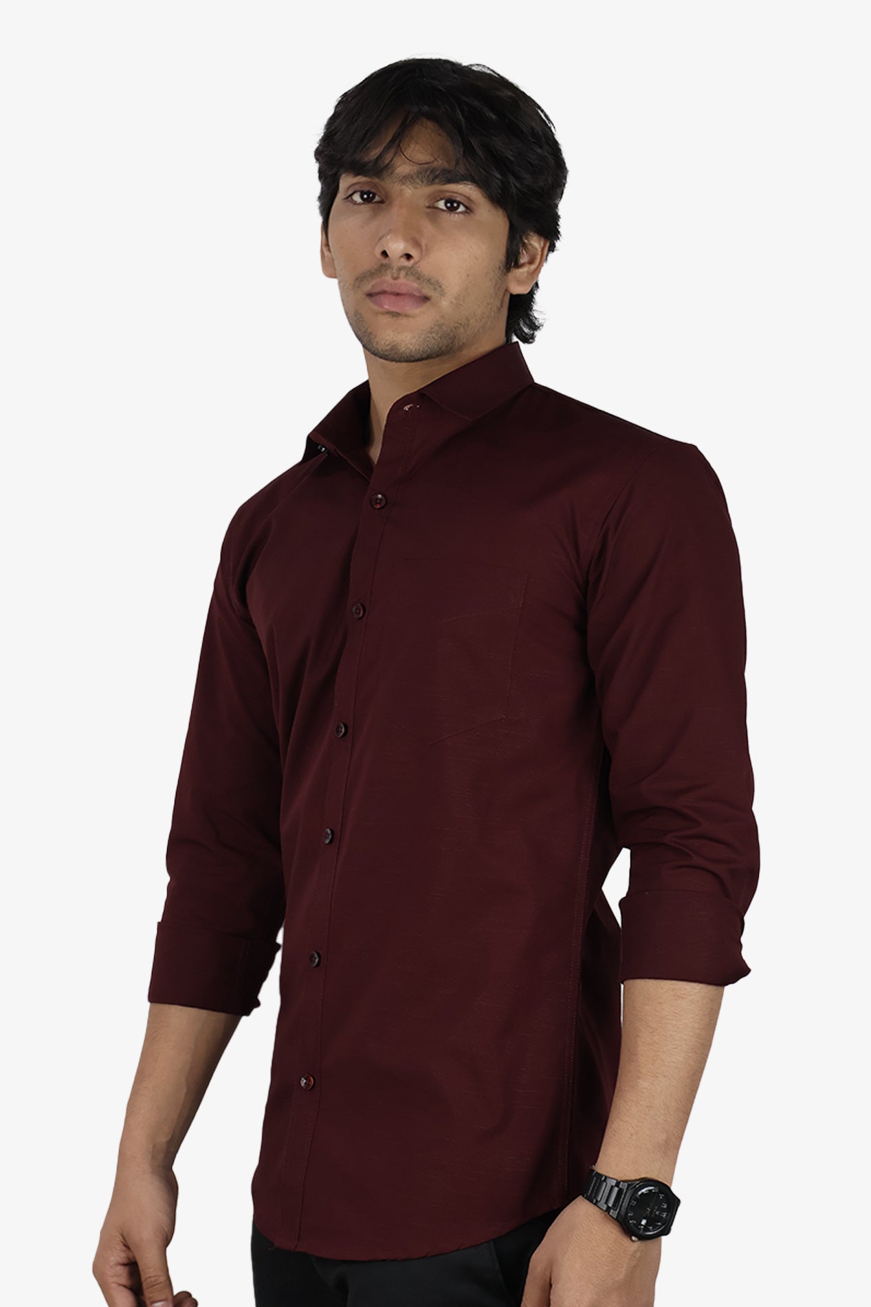 LIN MAROON | SLIM FIT PREMIUM POLO NECK CASUAL SHIRT | ORIGENS