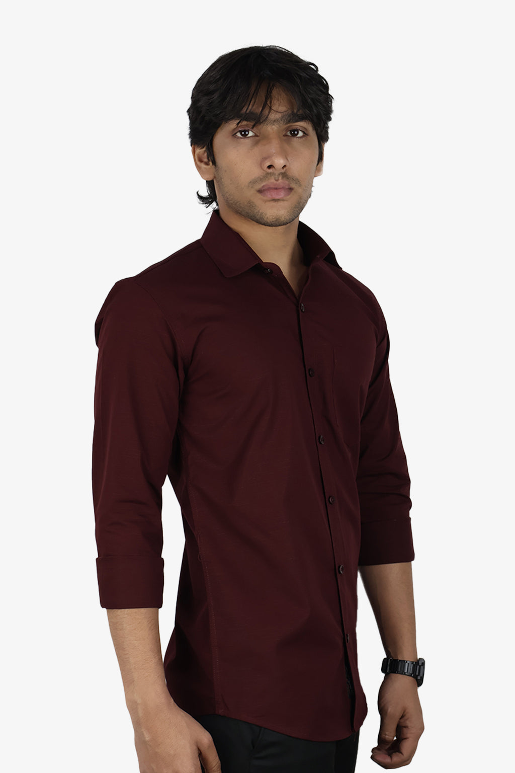 LIN MAROON | SLIM FIT PREMIUM POLO NECK CASUAL SHIRT | ORIGENS