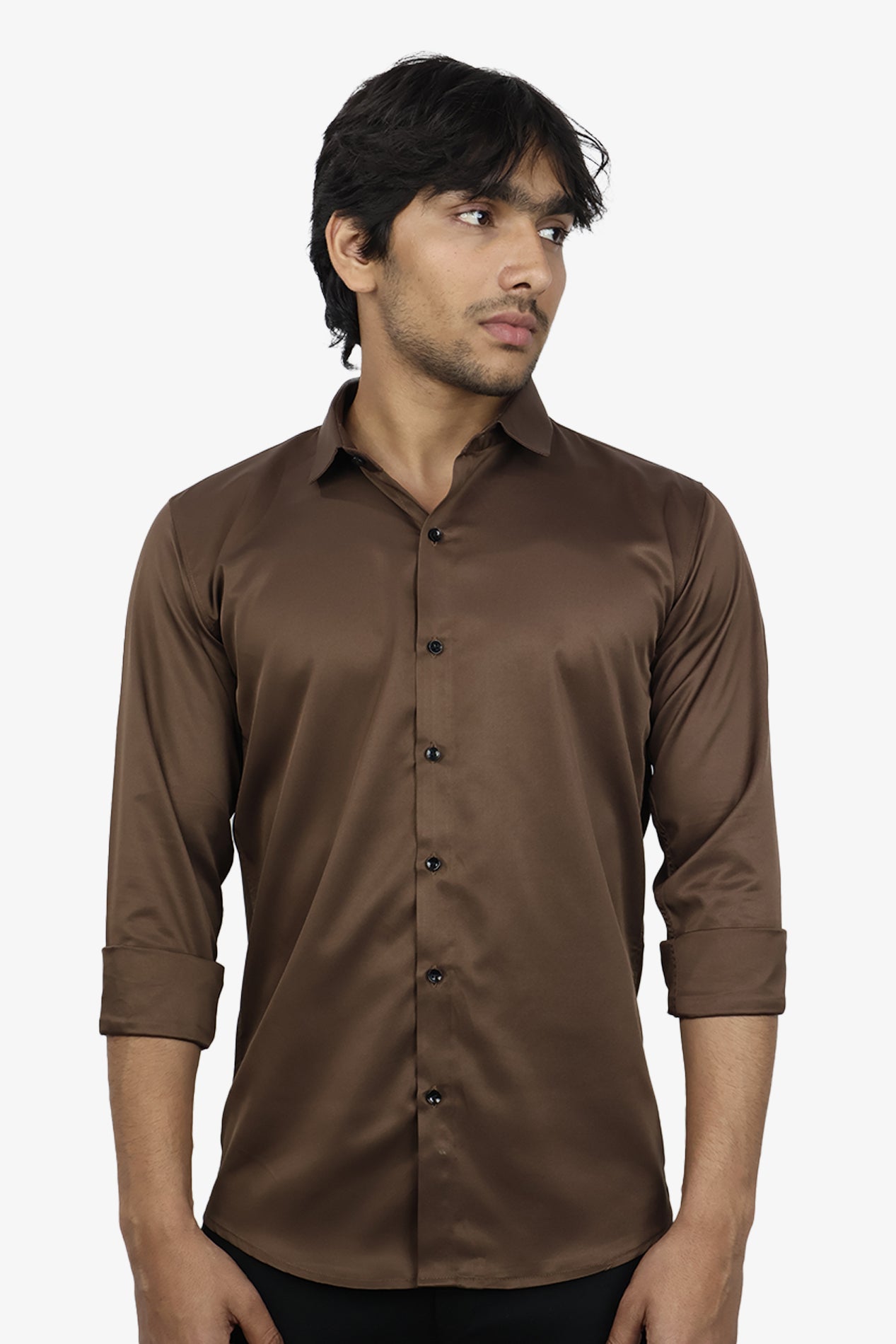 SEEK DARK BROWN | SLIM FIT PREMIUM POLO NECK CASUAL SHIRT | ORIGENS
