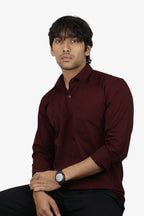 LIN MAROON | SLIM FIT PREMIUM POLO NECK CASUAL SHIRT | ORIGENS