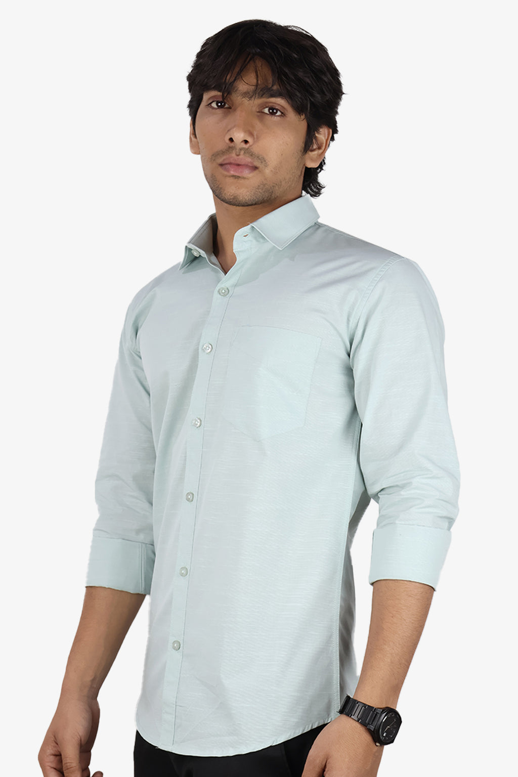 LIN SEA GREEN | SLIM FIT PREMIUM POLO NECK CASUAL SHIRT | ORIGENS
