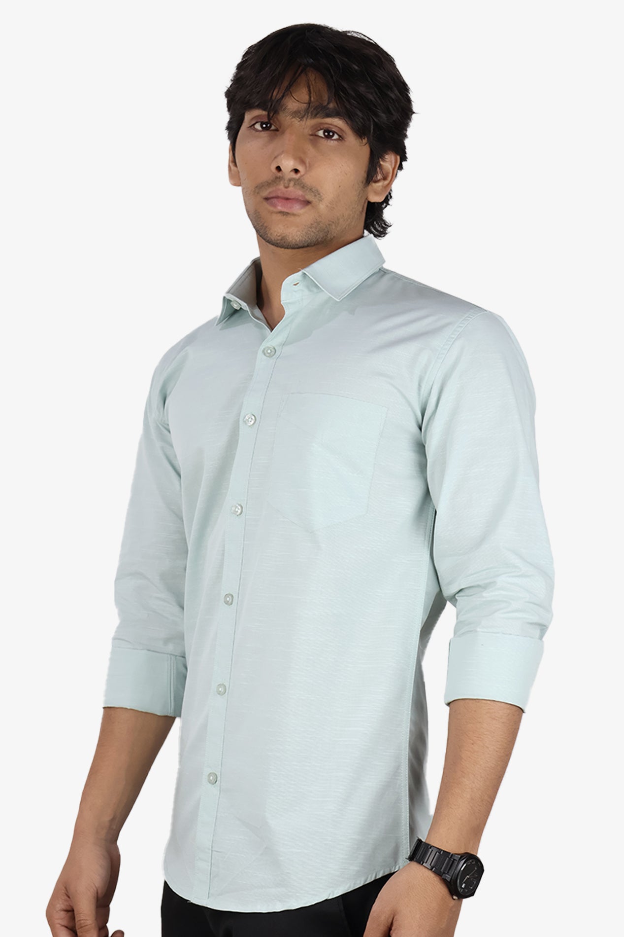 LIN SEA GREEN | SLIM FIT PREMIUM POLO NECK CASUAL SHIRT | ORIGENS