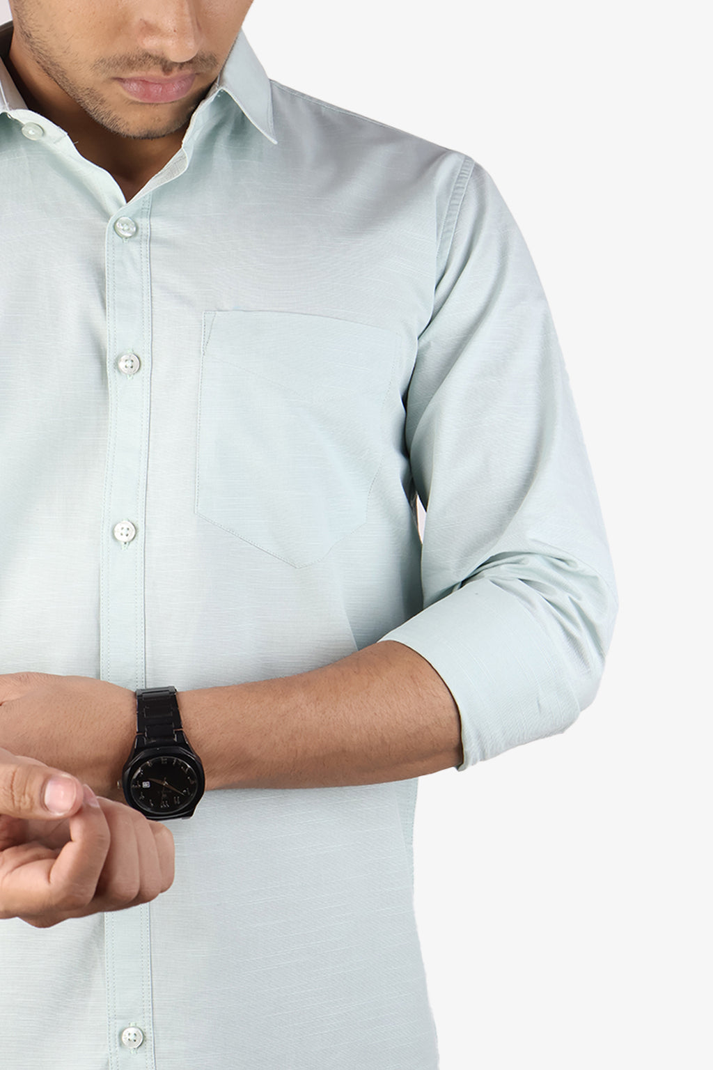 LIN SEA GREEN | SLIM FIT PREMIUM POLO NECK CASUAL SHIRT | ORIGENS
