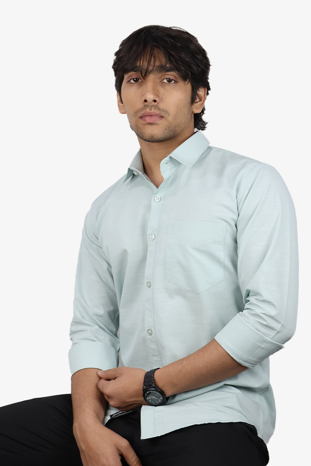 LIN SEA GREEN | SLIM FIT PREMIUM POLO NECK CASUAL SHIRT | ORIGENS