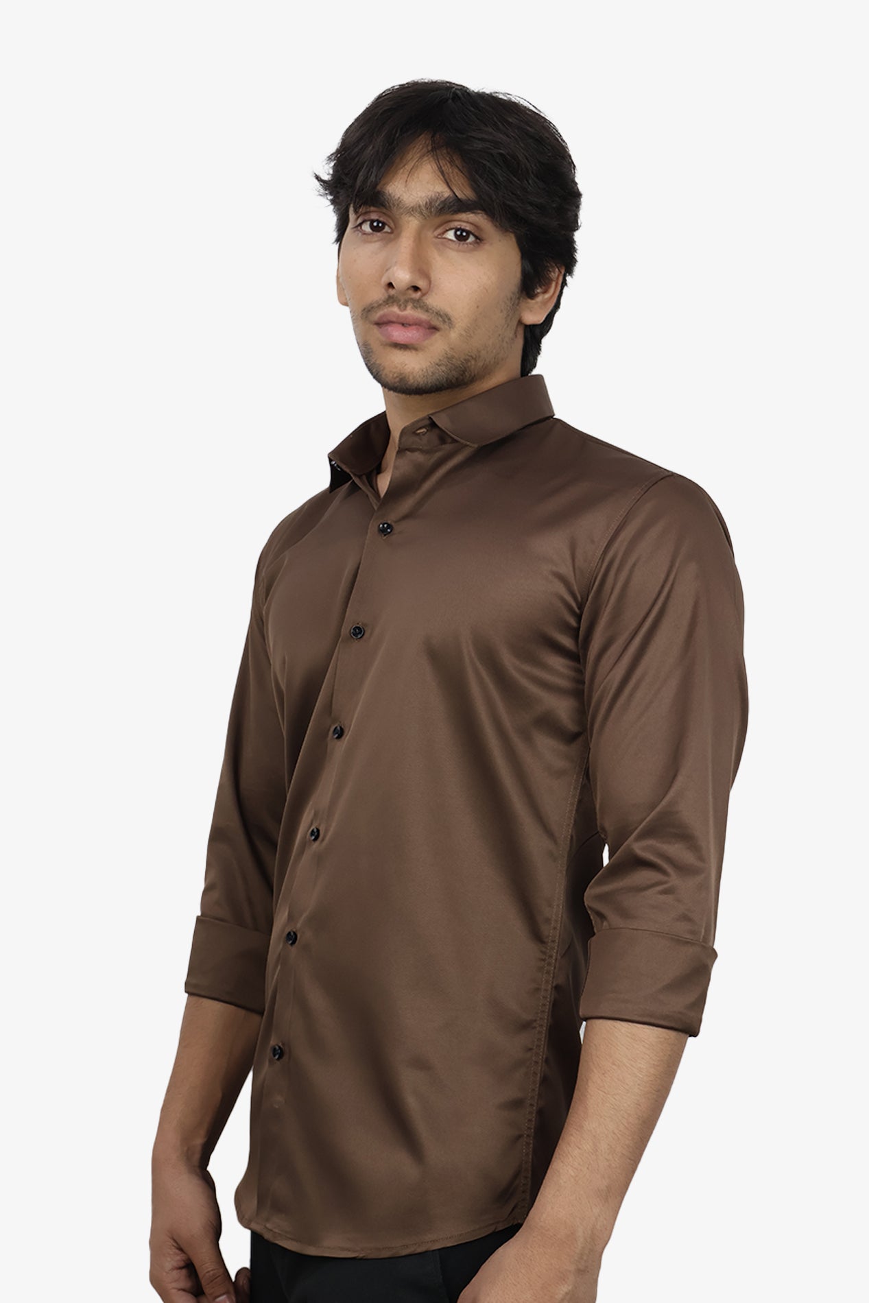SEEK DARK BROWN | SLIM FIT PREMIUM POLO NECK CASUAL SHIRT | ORIGENS