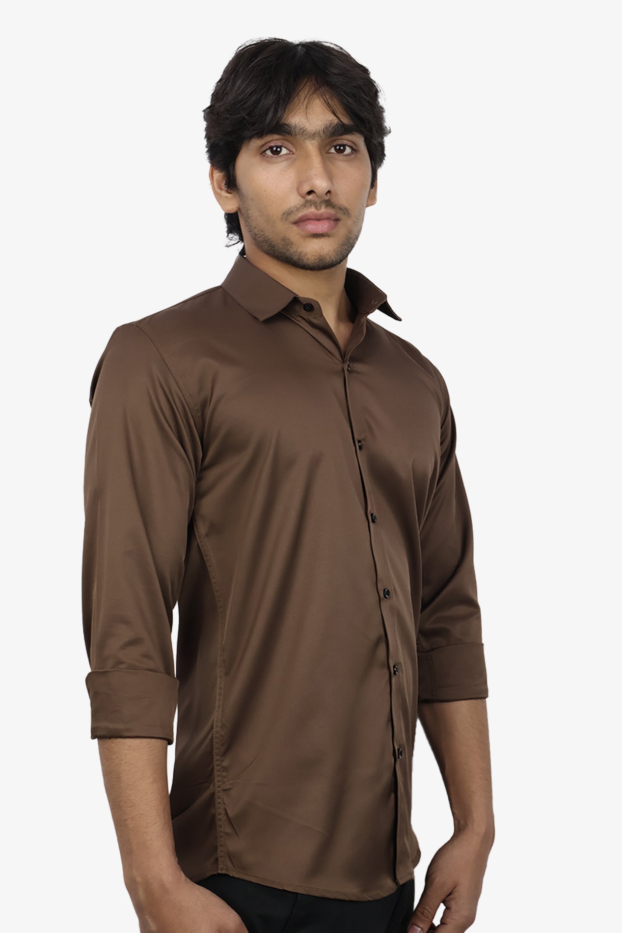 SEEK DARK BROWN | SLIM FIT PREMIUM POLO NECK CASUAL SHIRT | ORIGENS