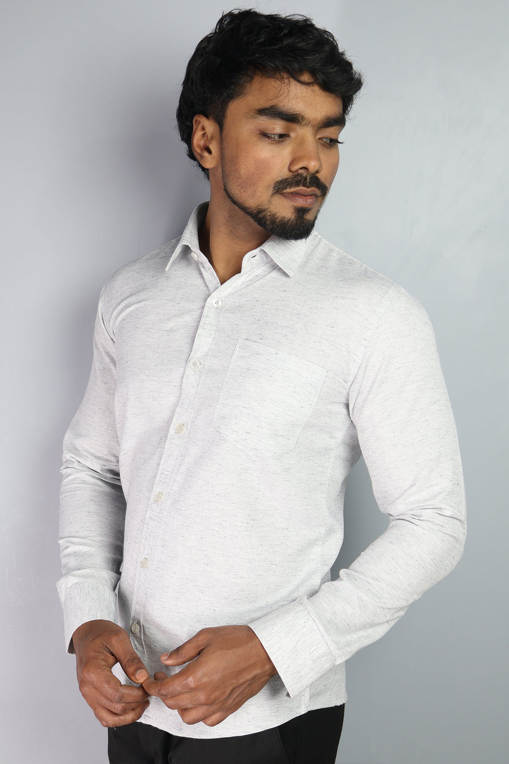 KED  S LIGHT GRAY | SLIM FIT PREMIUM POLO NECK CASUAL SHIRT | ORIGENS