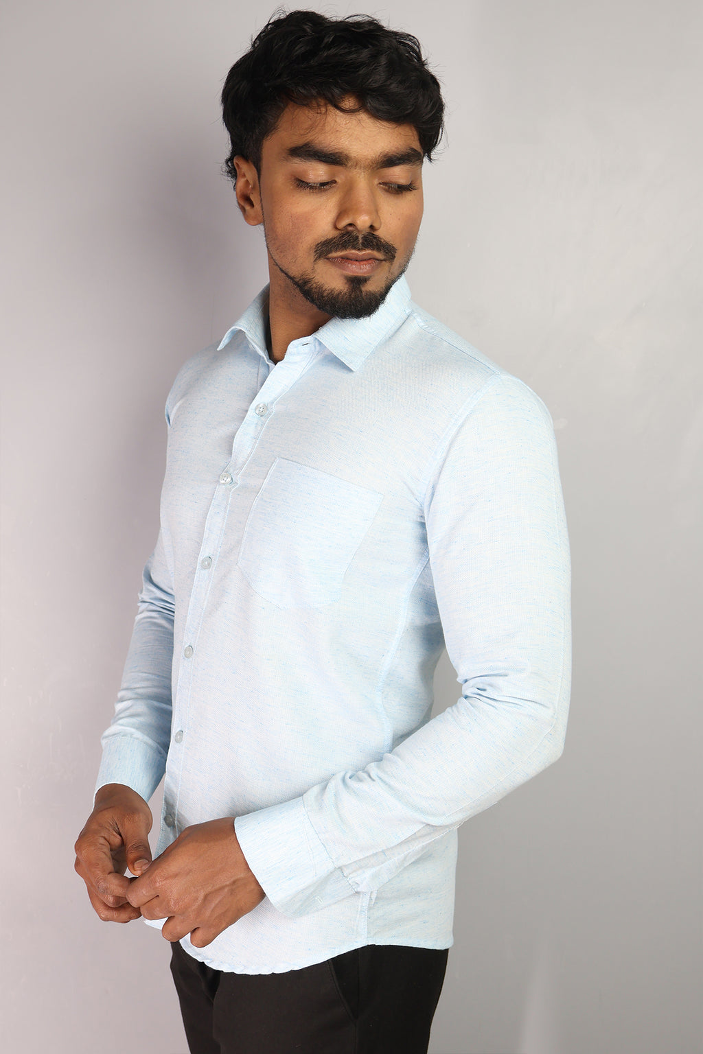 KED  S SKY BLUE | SLIM FIT PREMIUM POLO NECK CASUAL SHIRT | ORIGENS