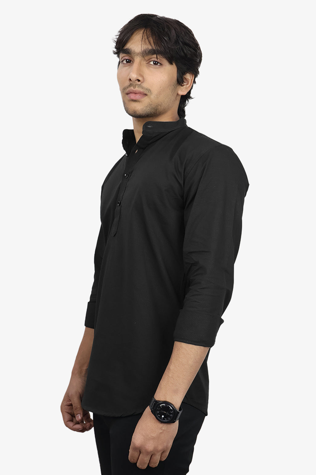 LUKE  S BLACK | SLIM FIT PREMIUM MANDARIN COLLAR CASUAL SHIRT | ORIGENS