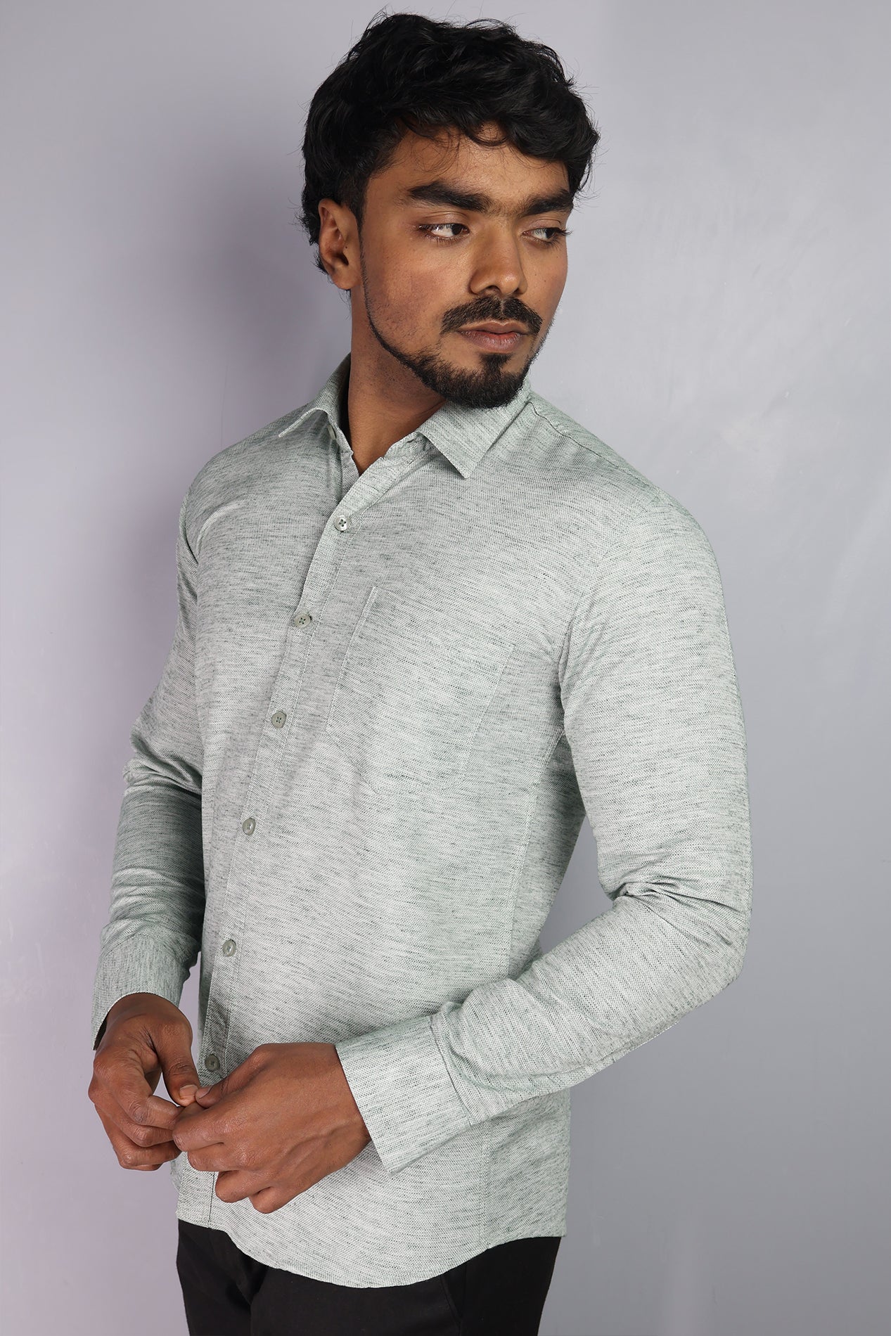 KED  S GREEN | SLIM FIT PREMIUM POLO NECK CASUAL SHIRT | ORIGENS