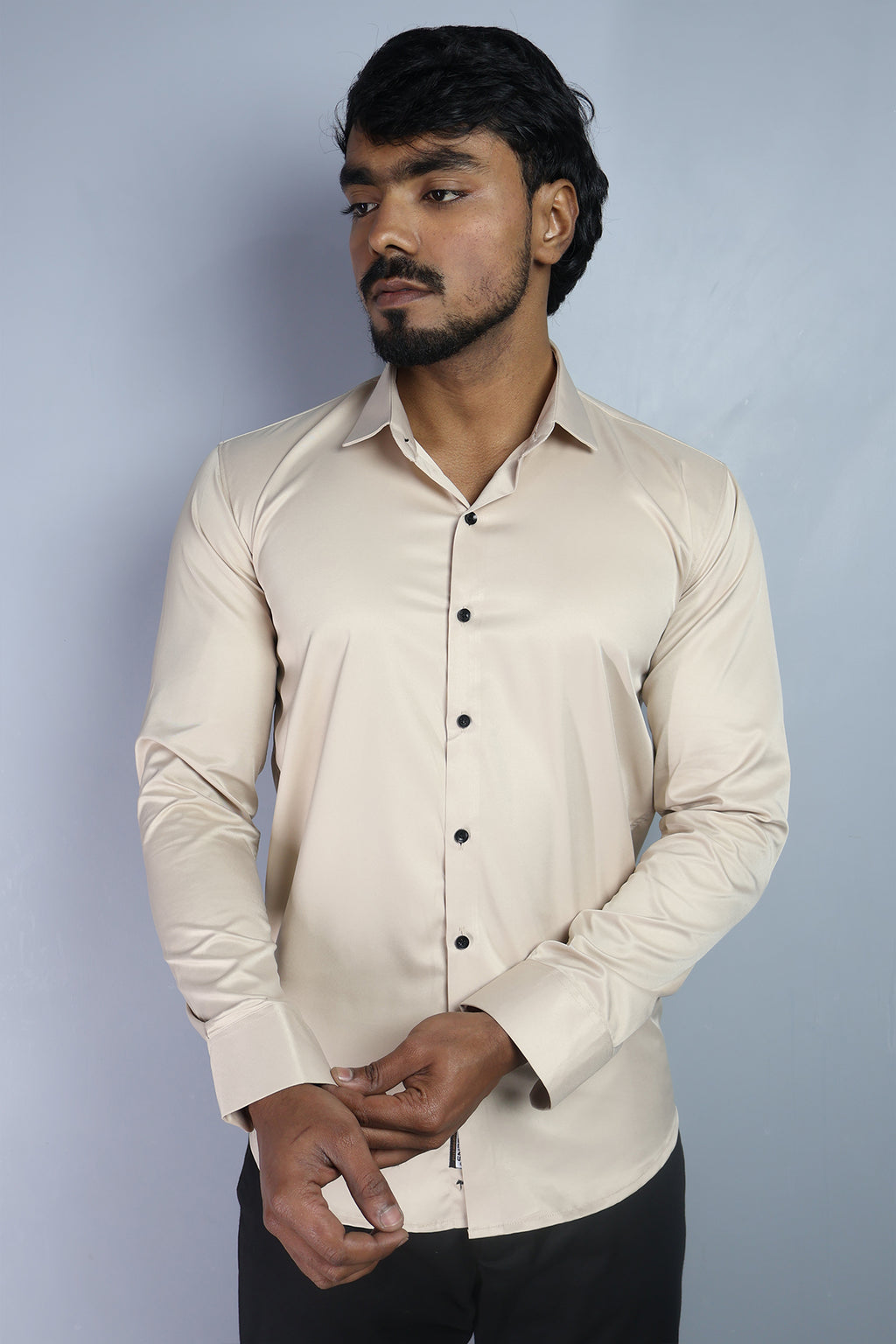 SEEK  S CREAM | SLIM FIT PREMIUM POLO NECK CASUAL SHIRT | ORIGENS