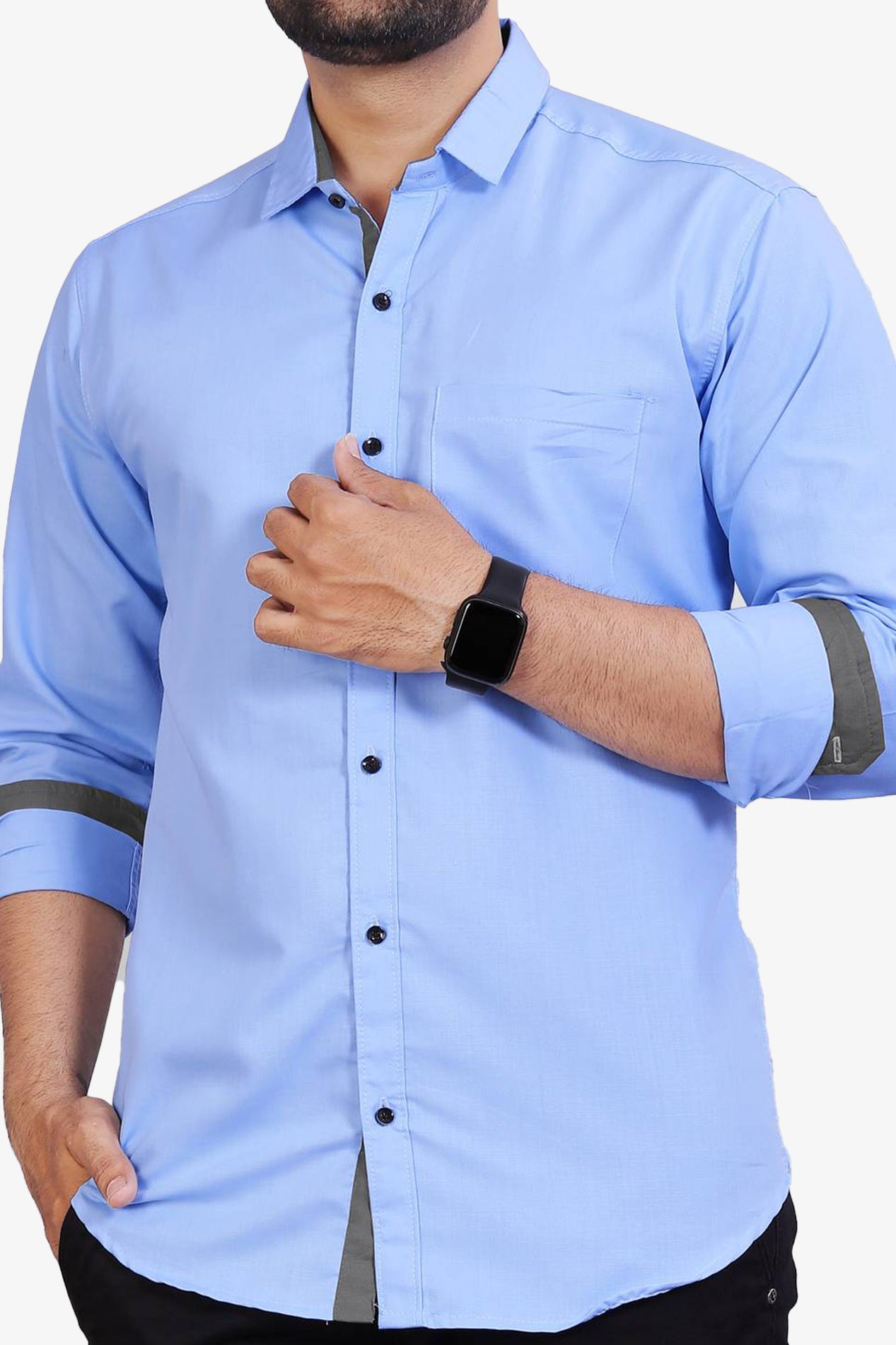 LAFR LIGHT BLUE | SLIM FIT PREMIUM POLO NECK CASUAL SHIRT | THRENDS