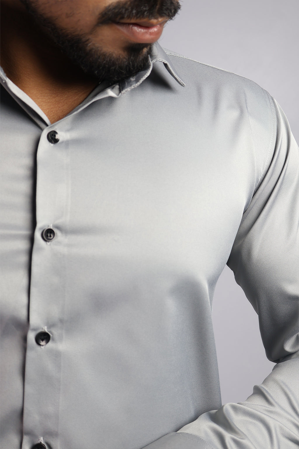 SEEK  S LIGHT GRAY | SLIM FIT PREMIUM POLO NECK CASUAL SHIRT | ORIGENS