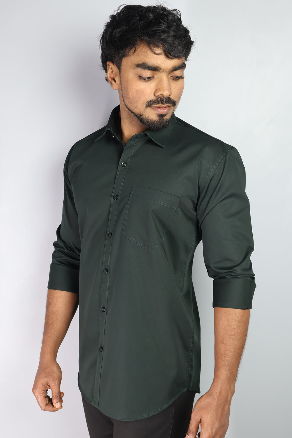 STAN  S DARK GREEN | SLIM FIT PREMIUM POLO NECK CASUAL SHIRT | ORIGENS