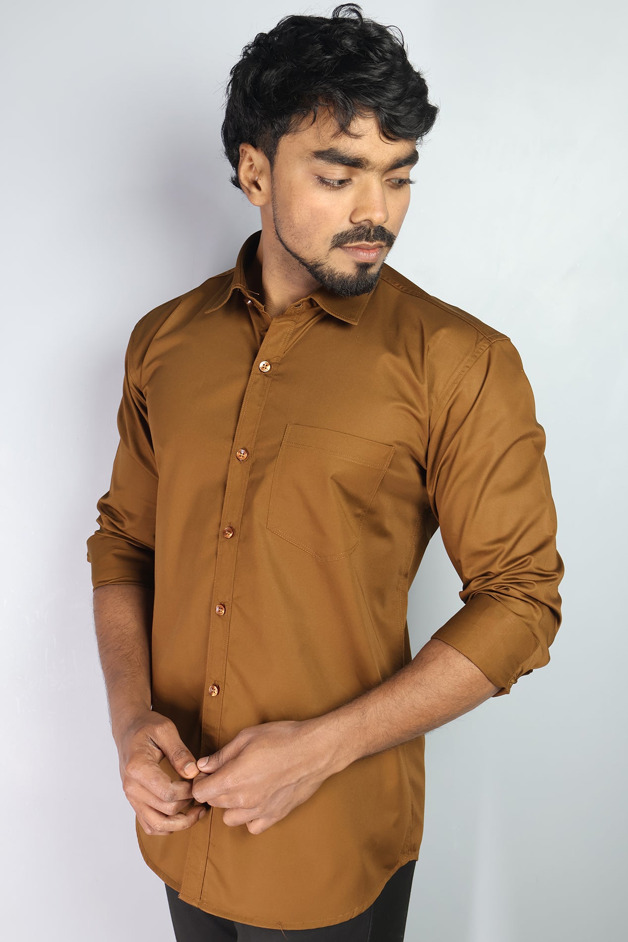 STAN  S BROWN | SLIM FIT PREMIUM POLO NECK CASUAL SHIRT | ORIGENS