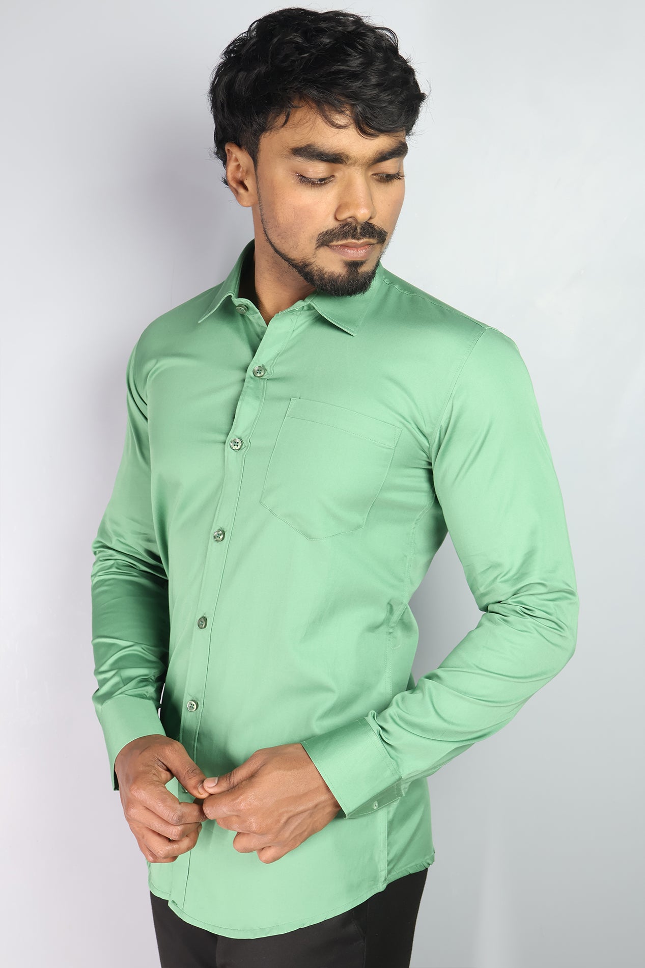 STAN PARROT GREEN | SLIM FIT PREMIUM POLO NECK CASUAL SHIRT | ORIGENS