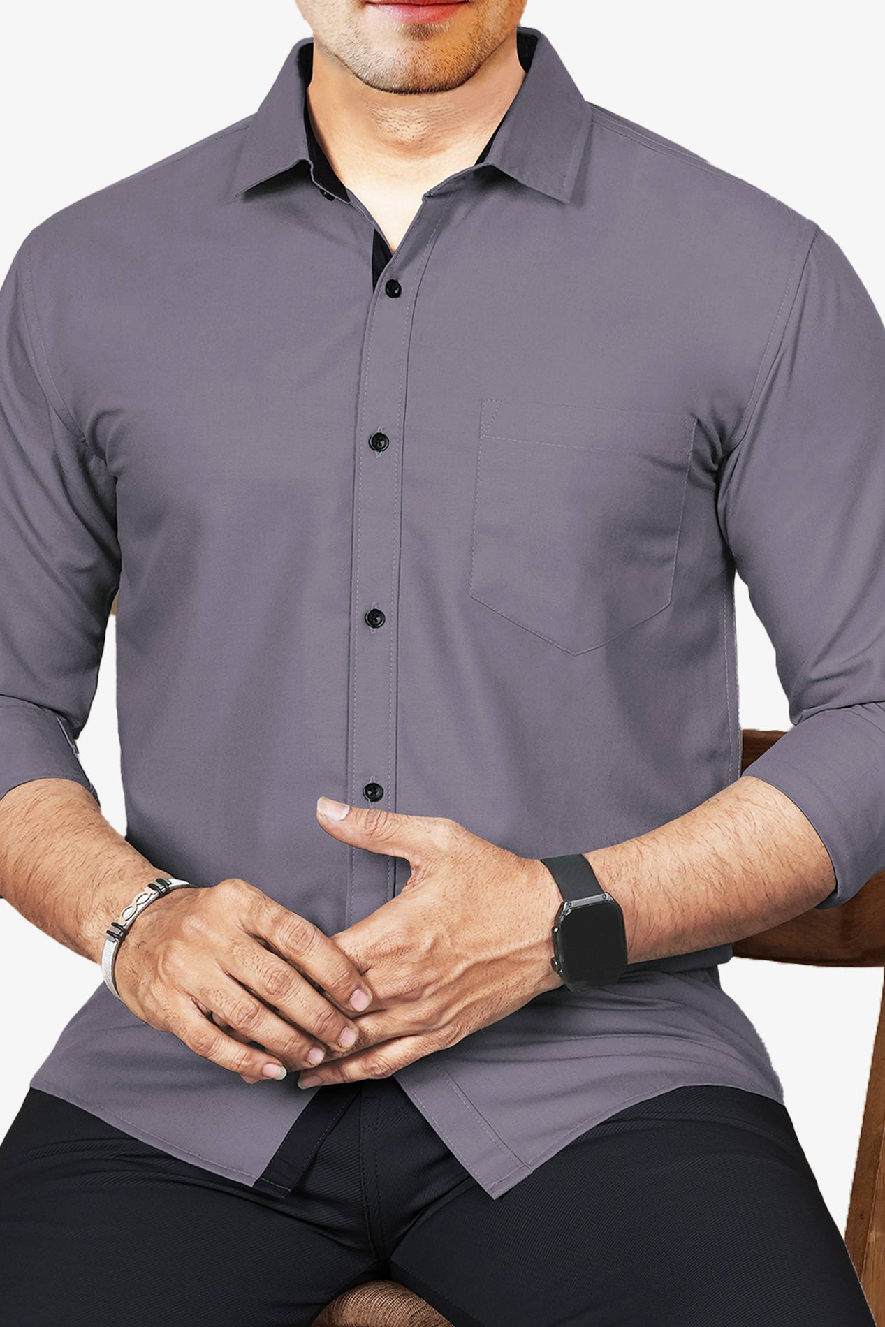 LAFR DARK GRAY | SLIM FIT PREMIUM POLO NECK CASUAL SHIRT | THRENDS