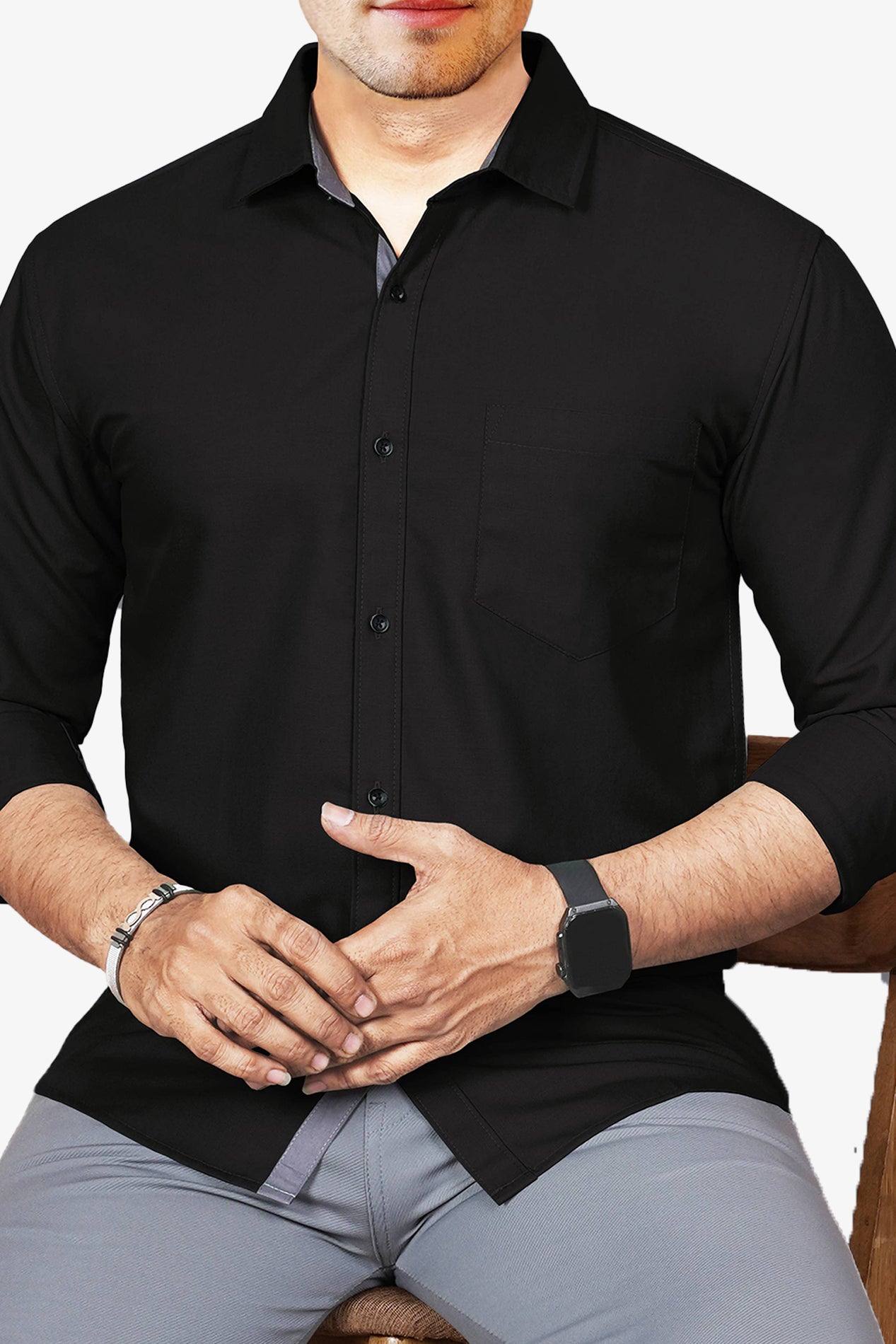 LAFR BLACK | SLIM FIT PREMIUM POLO NECK CASUAL SHIRT | THRENDS