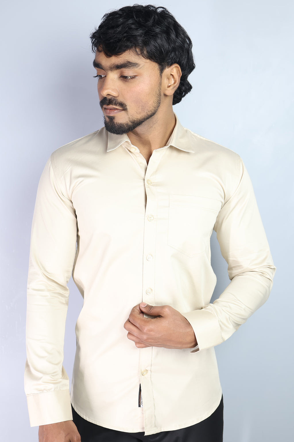 STAN  S CREAM | SLIM FIT PREMIUM POLO NECK CASUAL SHIRT | ORIGENS