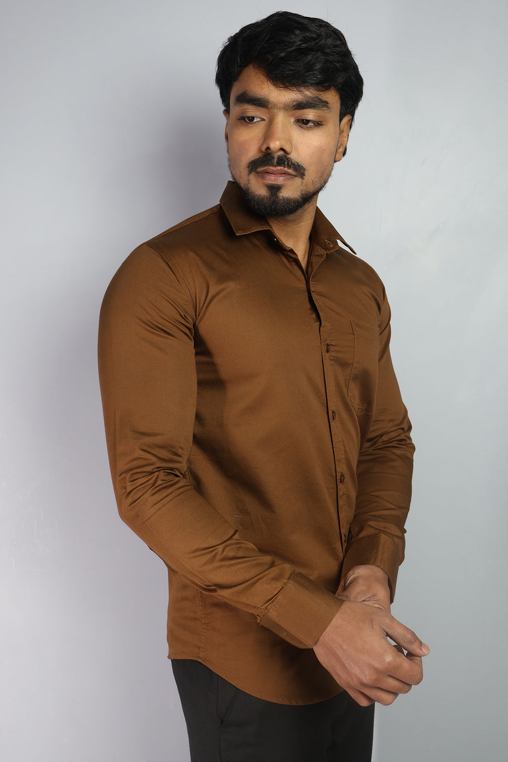 TWEE  S BROWN | SLIM FIT PREMIUM POLO NECK CASUAL SHIRT | ORIGENS