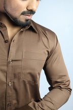 STAN S COFFEE BROWN | SLIM FIT PREMIUM POLO NECK CASUAL SHIRT | ORIGENS