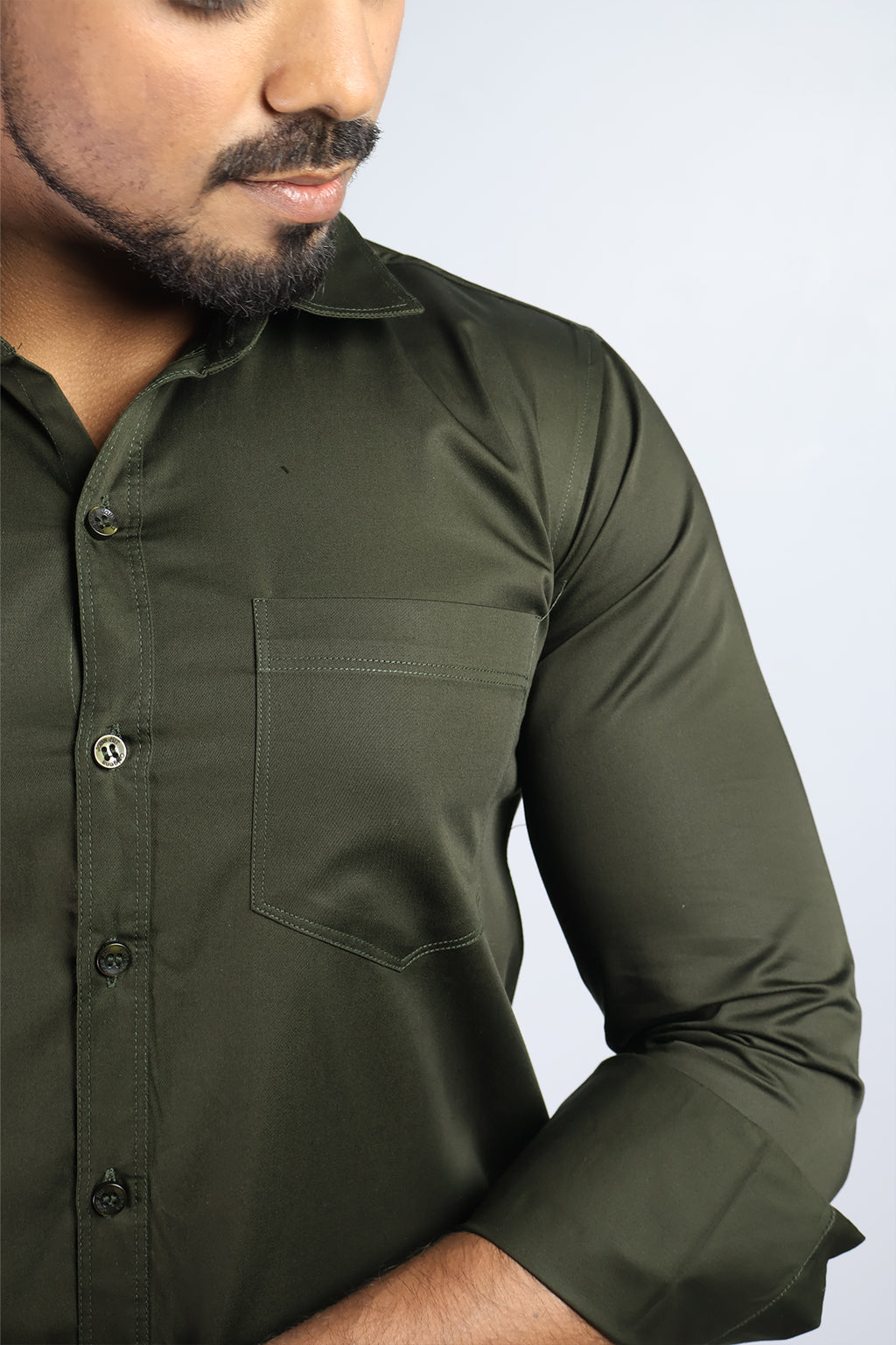 STAN  S MEHANDI GREEN  | SLIM FIT PREMIUM POLO NECK CASUAL SHIRT | ORIGENS