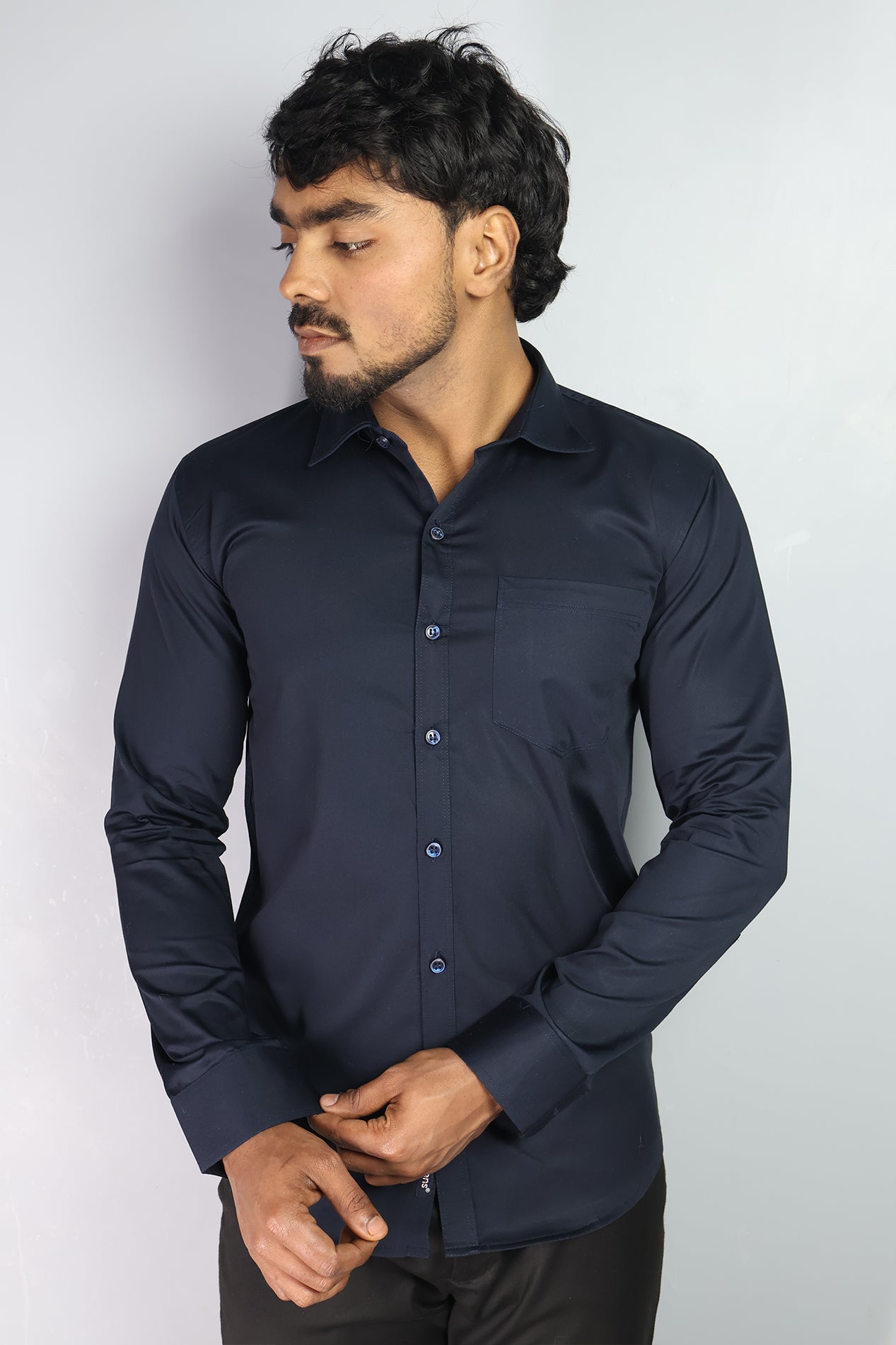 STAN NAVI BLUE | SLIM FIT PREMIUM POLO NECK CASUAL SHIRT | ORIGENS