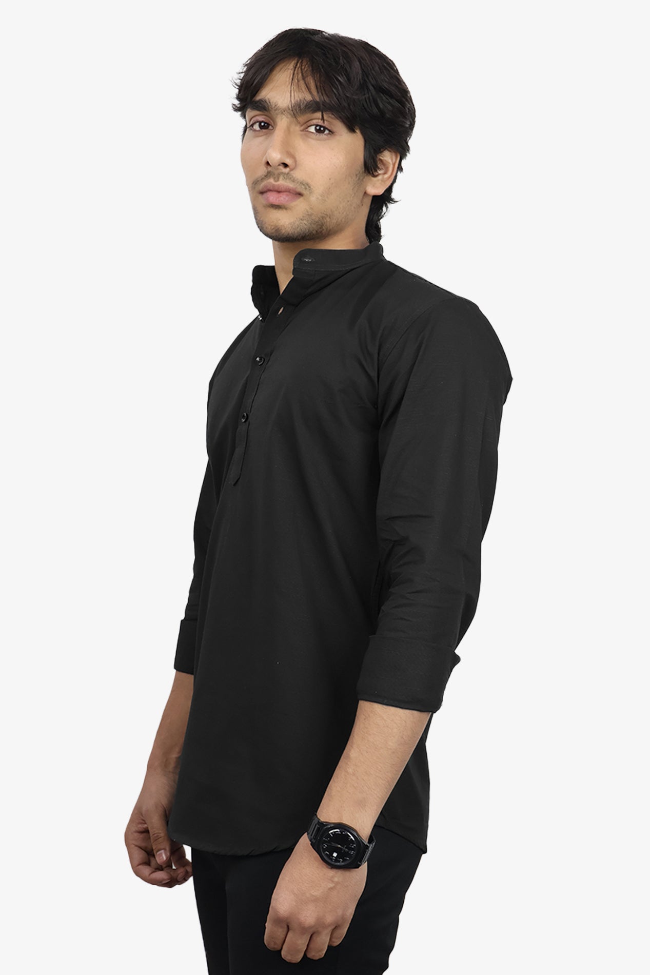 LUKE BLACK | SLIM FIT PREMIUM MANDARIN COLLAR CASUAL SHIRT | ORIGENS