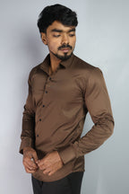 SEEK  S DARK BROWN | SLIM FIT PREMIUM POLO NECK CASUAL SHIRT | ORIGENS
