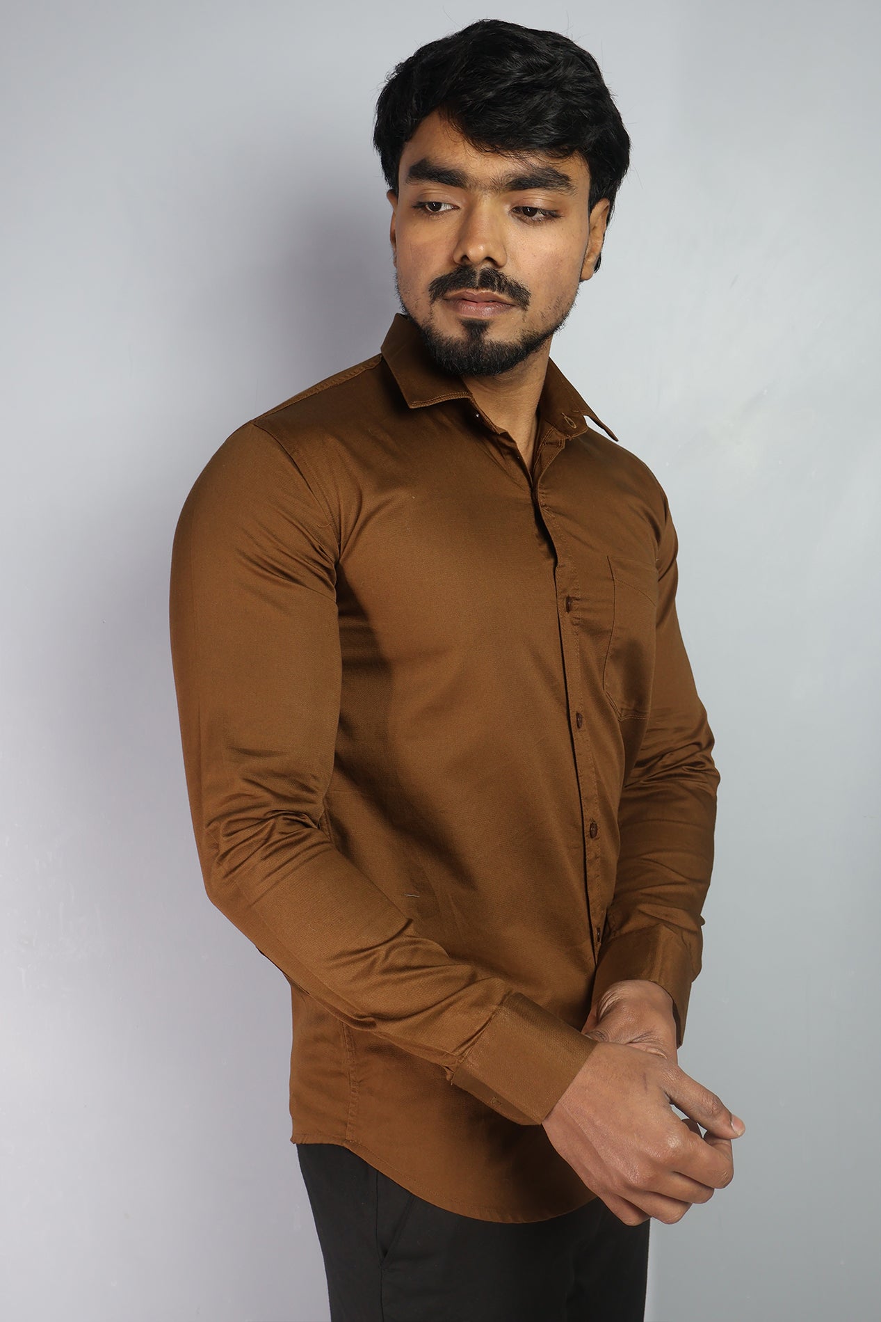 TWEE BROWN | SLIM FIT PREMIUM POLO NECK CASUAL SHIRT | ORIGENS