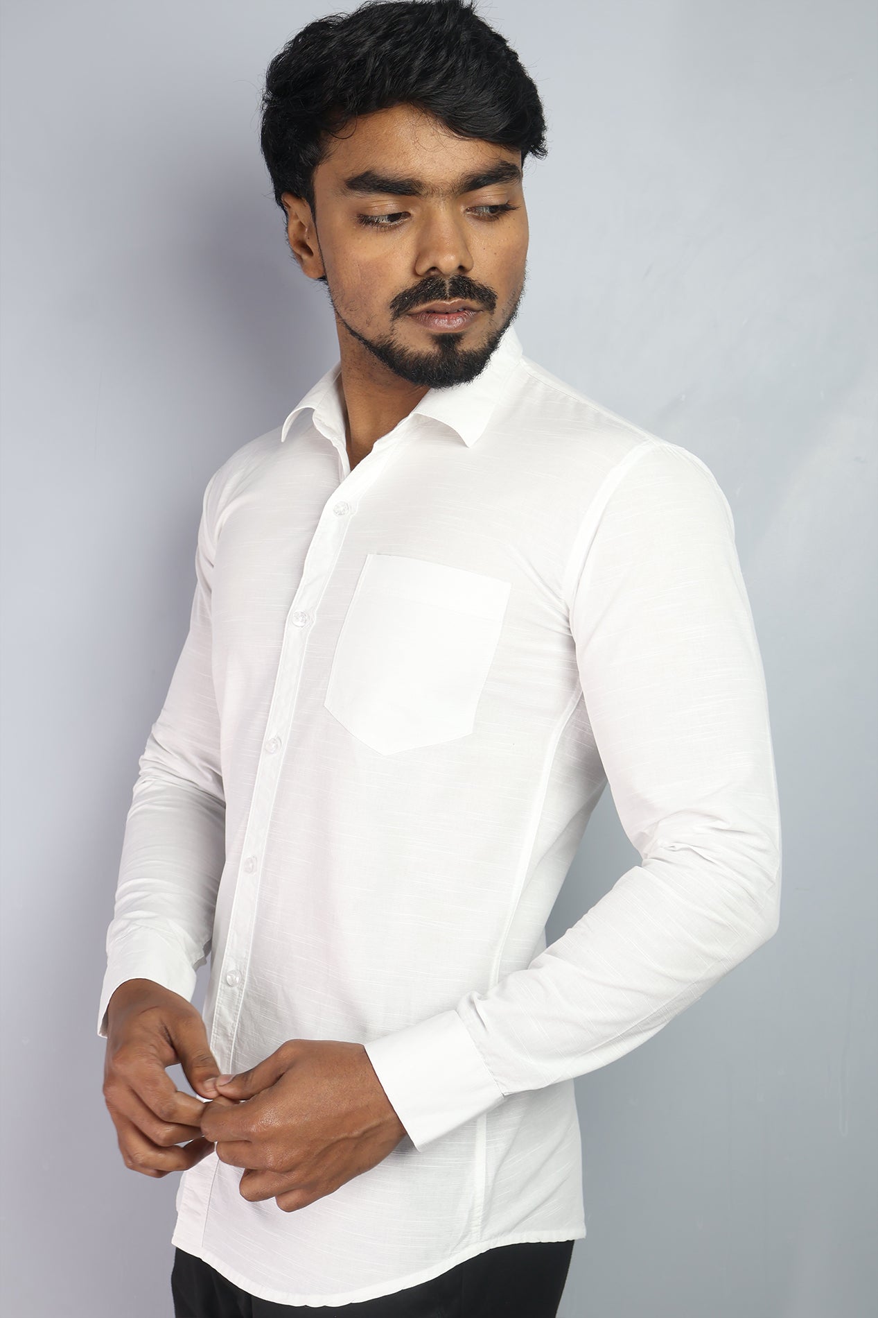 LIN WHITE | SLIM FIT PREMIUM POLO NECK CASUAL SHIRT | ORIGENS