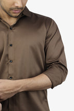 SEEK DARK BROWN | SLIM FIT PREMIUM POLO NECK CASUAL SHIRT | ORIGENS