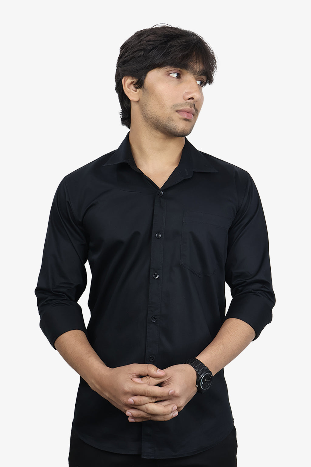 STAN BLACK | SLIM FIT PREMIUM POLO NECK CASUAL SHIRT | ORIGENS