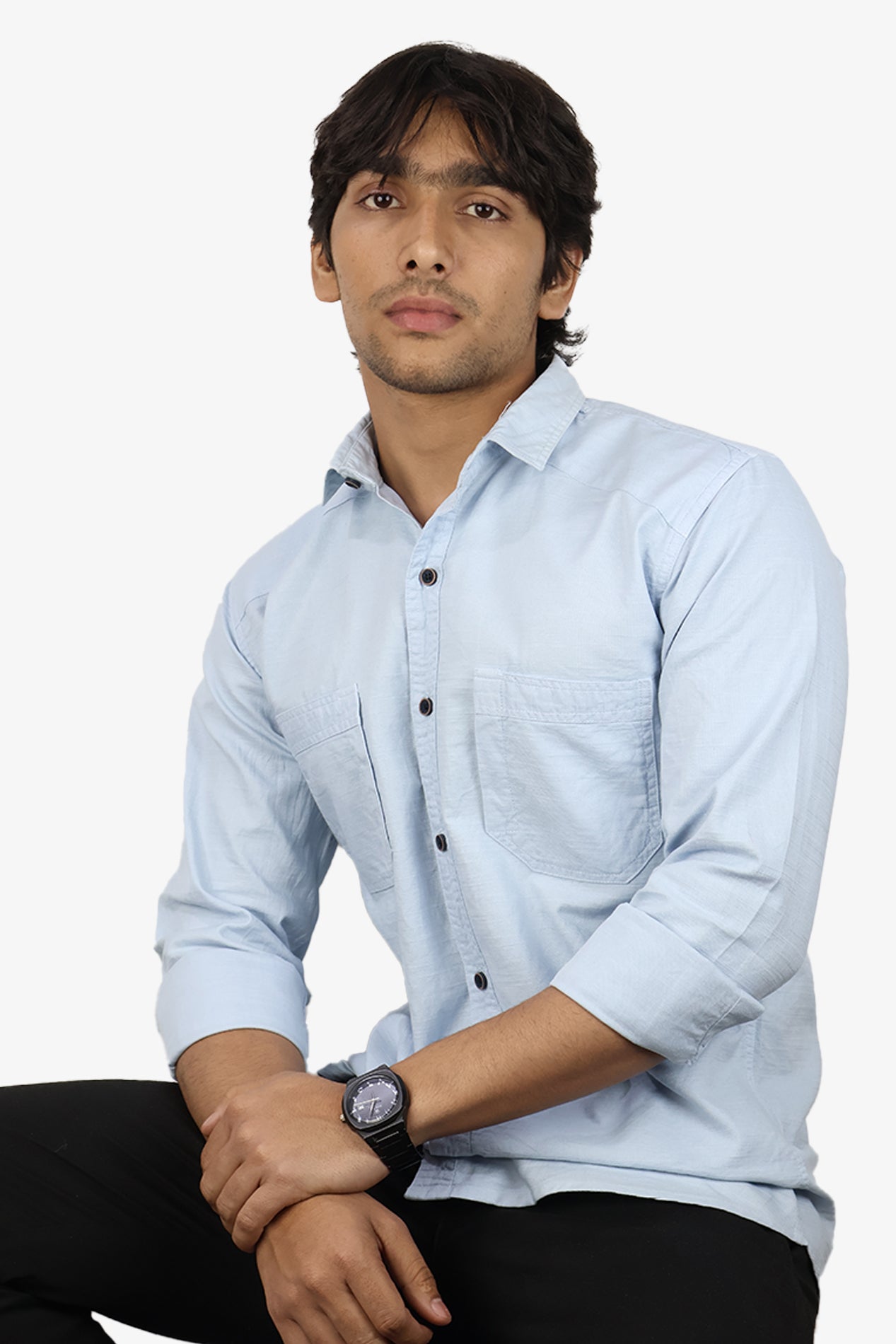 ROXX  S BLUE | SLIM FIT PREMIUM POLO NECK CASUAL SHIRT | ORIGENS
