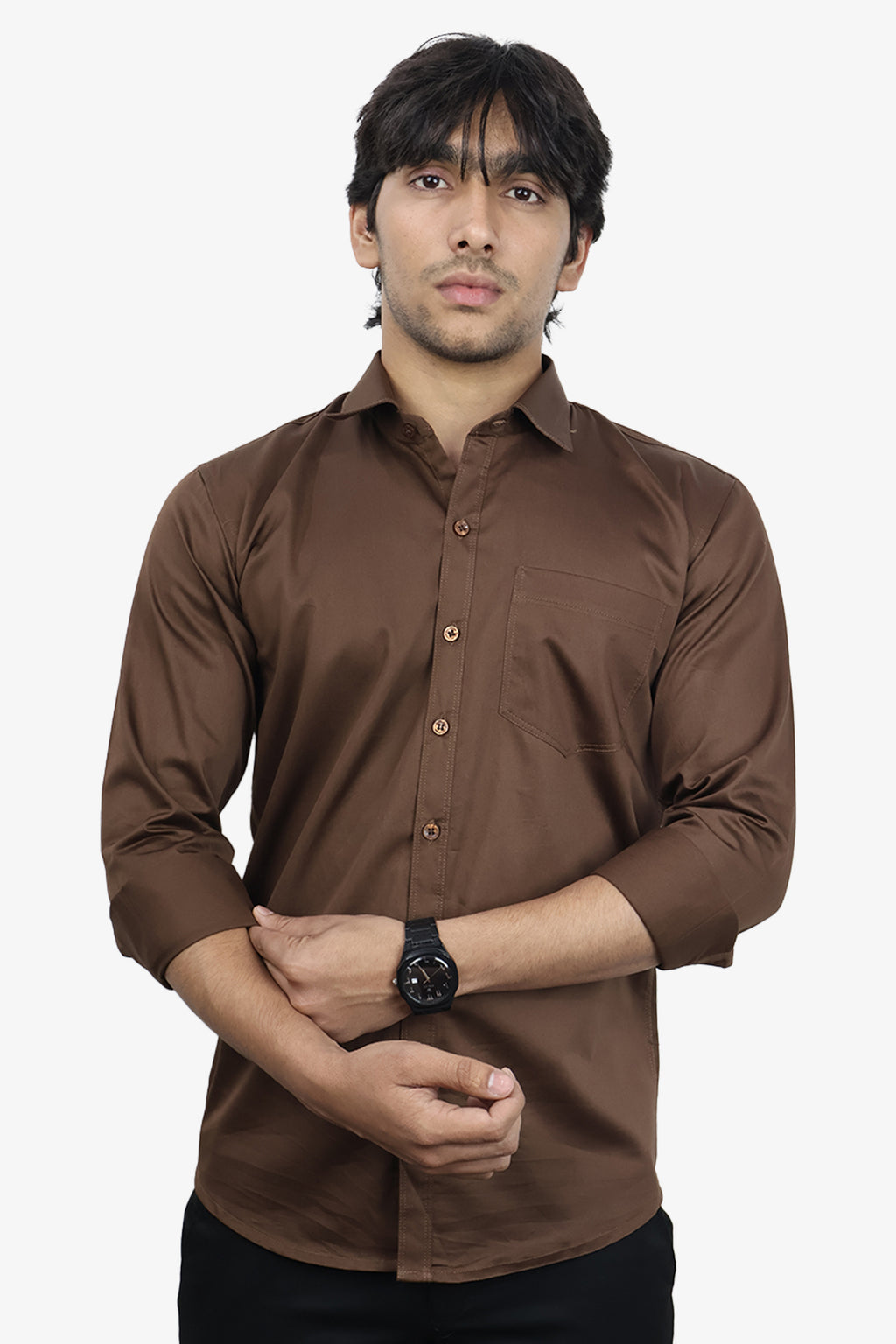 STAN COFFEE BROWN | SLIM FIT PREMIUM POLO NECK CASUAL SHIRT | ORIGENS