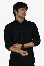 ROXX  S BLACK | SLIM FIT PREMIUM POLO NECK CASUAL SHIRT | ORIGENS